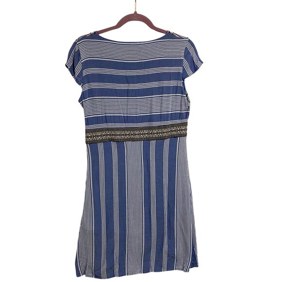 THML Blue Striped Embroidered Boho Cap Sleeve Dress Size‎ M - Picture 6 of 9